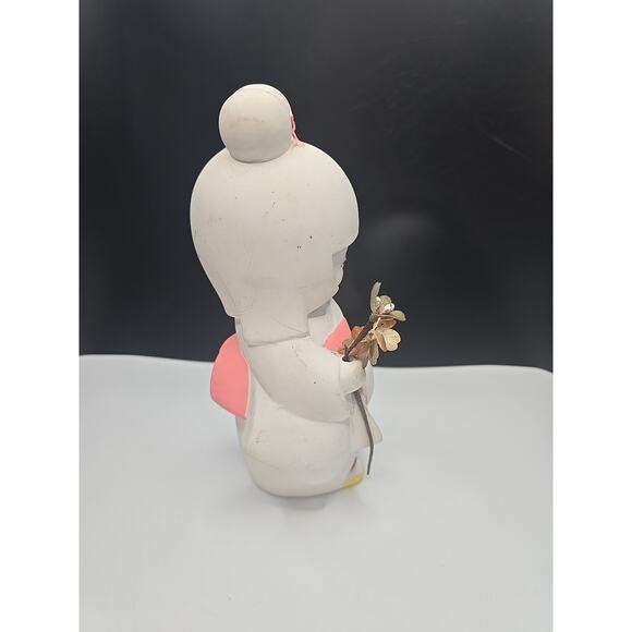 Kokeshi Doll, ceramic girl with pink flowers 7" tall - Picture 4 of 4